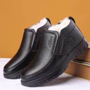 [Free Shipping] MenS Winter New Style Leather-Faced Cotton Shoes With Genuine Wool Lining Thickened For Warmth Low-Top Lace-Up Design Non-Slip And Wear-Resistant