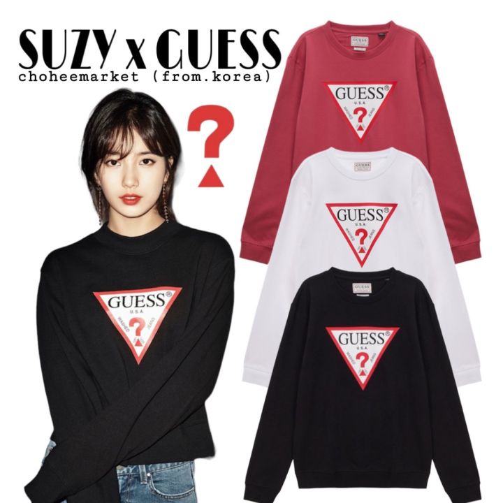 suzy x guess authentic Triangle Logo Black Long Sleeve T shirt from.korea UNISEX Lazada PH