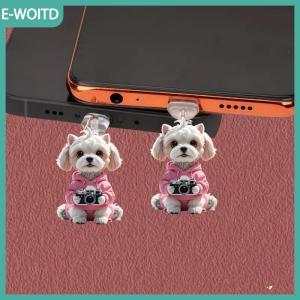【E-WOITD】 2D Acrylic phẳng bụi động vật cắm cho iphone và Type-C nối bụi cắm Mặt dây treo trang trí