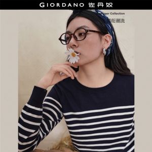 Giordano Women Striped crewneck sweater Free Shipping 18356915