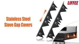 Stainless Steel Stove Gap Covers (2PCS)Stove Gap FillerRange Trim KitStove Guard for Kitchen Oven Gap Between Stovetop and CounterEasy Clean Heat ResistantAdjustable Length 13.8 to 27.5Black