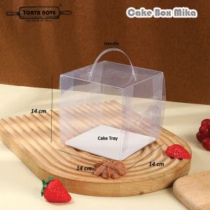 Cake Box mika transparan estetik persegi pegangan Kotak kemasan kue Packaging premium Tray Gable