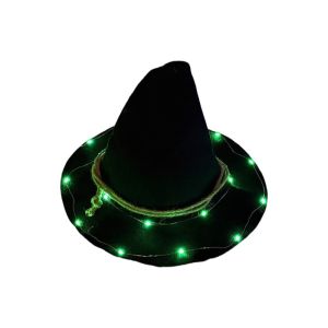 PHANT Gothic LED Witch Hat Black Pointed Design Glowing Halloween Cap Dress Up Headgear Wide Brim Light Up Wizard Hat Party Props