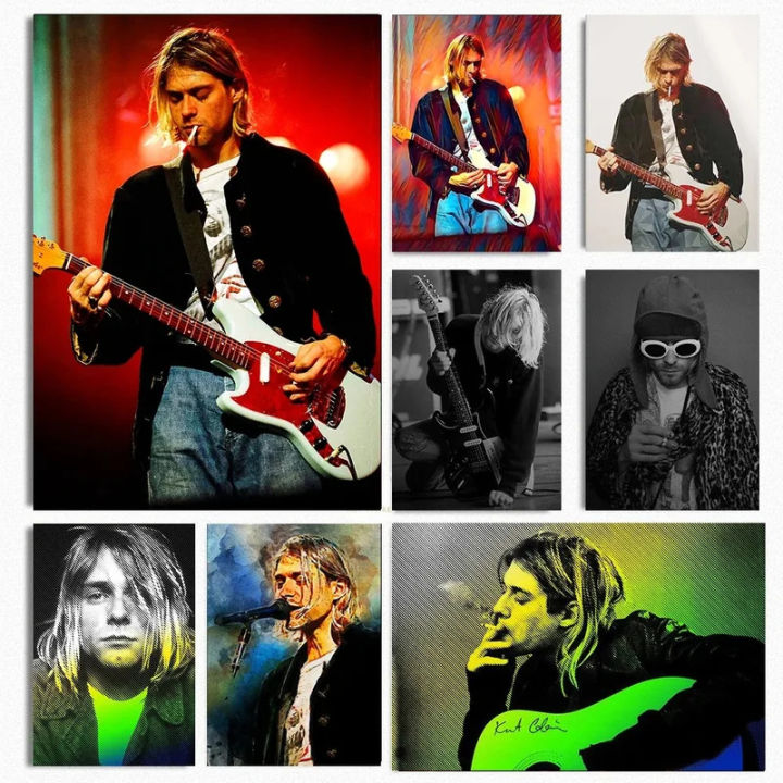 Pop Singer Kurt Cobain Posters Retro Rock Band Guitar Canvas Painting ...