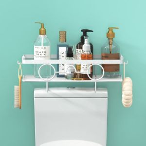 ชั้นวางห้องน้ำ ชั้นวางบนชักโครก ชั้นวางห้องน้ำสแตนเลส ชั้นวางของในห้องน้ำ กันน้ำและกันสนิม ใช้งานได้โดยไม่ต้องเจาะ ประกอบง่าย สีขาว