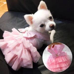 FLYING Bow Decoration Pet Dog Dress Polyester Breathable Mesh Puppy Mesh Skirt Striped Pattern Striped Pet Dress Dogs Cats