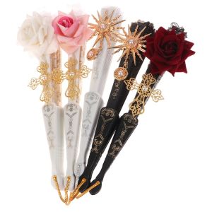 quạt tay cổ trang quạt giấy MMLUCK nghệ thuật Lolita phụ nữ Giá Đỡ Ảnh trang trí nội thất tuyệt đẹp tối Gothic Tòa Án ren hoài cổ hoa hồng quạt gấp quạt gấp Lolita Quạt ren nhảy tay fan hâm mộ