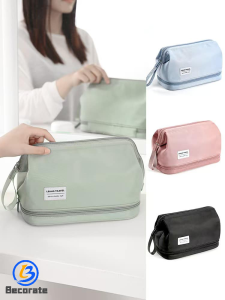 BECORATE Double Layer Makeup Bag Travel Portable Wash Bag Simple Cosmetics Storage Bag Toiletries Bag