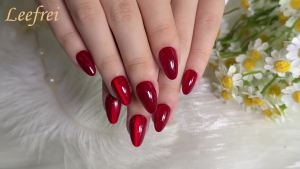 Cherry Red Glossy Almond Press On Nails 32-Piece DIY Mani Kit with Glue 16 Size Options Reusable Wear