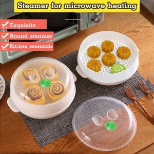 Special Steamer For Microwave Oven Round Plastic Steamer Food Heating Box Anti-Scalding Steamer