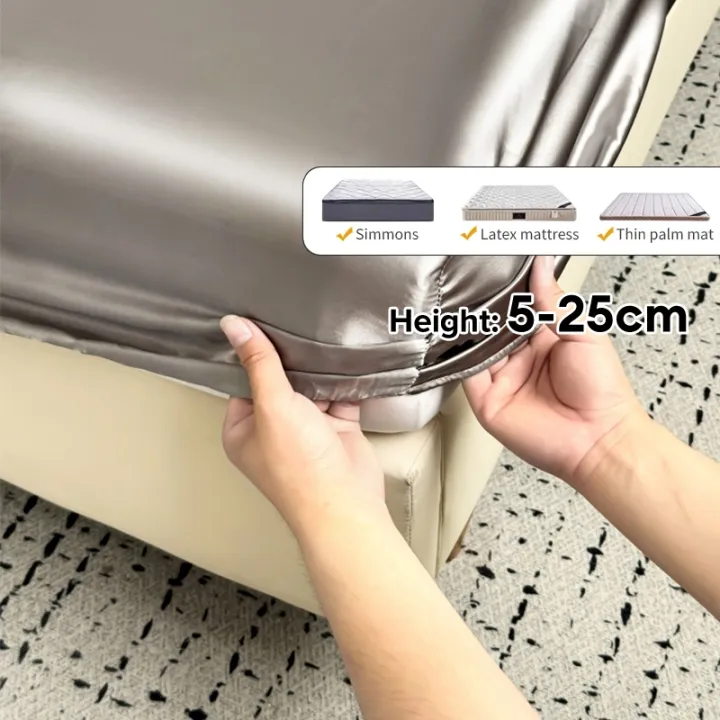 Dansunreve%204in1%20Ice%20Silk%20Bedsheet%20Set%20Cool%20Fittedsheet%20+%20Pillowcase%20+%20Bolster%20Case%20Plain%20Single%20Queen%20King%20Bed%20Sheet%20Sets%20-%20Image%205