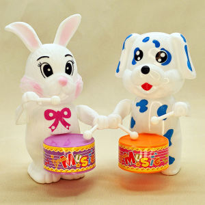 Wind-up drum rabbit toy on chain children drumming cartoon animal baby boy and girl puzzle toy