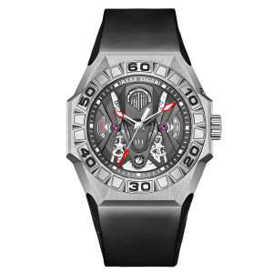 (OFFICIAL 3 Yrs WARRANTY) Reef Tiger/RT Men Sport Watches Automatic Mechanical Skeleton Watch All Black Waterproof Rubber Strap Relogio Masculino RGA6912