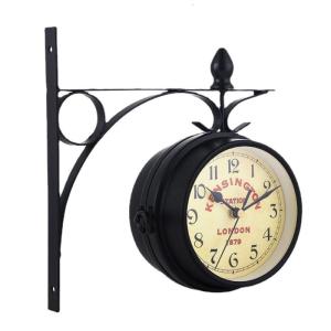 Vintage Double Side Silent Wall Clock Wrought Iron Hanging Time Clock Ornaments for Home Bedroom Dormitory Wall Window
