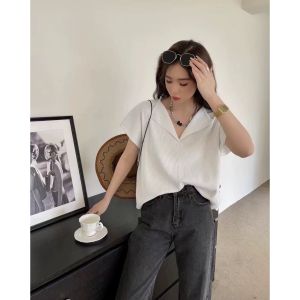 BL20937 V Collar Loose Ribs Knit Top