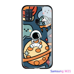 Hontinga Casing Case For Samsung Galaxy M62 M51 M31 M21 Case Cartoon Cute NASA Space Astronaut Phone Case For Boys Man Cases Tempered Glass Back Cover Casing Hard Case