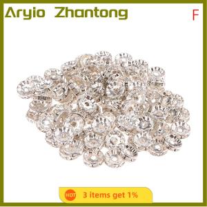 Aryio 100pcs 5 7 10mm Rondelle Disc 316 Stainless Steel Spacer Beads With Rhinestone For Jewelry Making DIY Bracelet