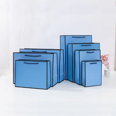 5pcs | BLUE Paper Bag W/ Black Border Gift Craft Paper Gift Plain Rope Handle Hand bag