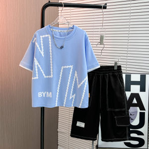 Beiyimeng Boys Short Sleeved Summer Clothing Sets baju set budak lelaki for 5 Years And Above O-neck  Alphabet Prints Shirt & Pants 2 Piece Leisurewear Suit