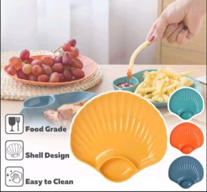 Piring Plastik Model Kerang / Piring Kerang Shell Plate Kue Roti 2in1 Tempat Saos Kecap