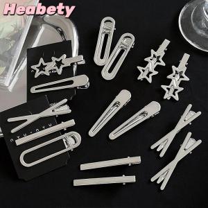 Heabety 3Pcs Silver Metal Duckbill Clip Women Hair Clips Side Bangs Female Ladies Barrettes Hair Accessories