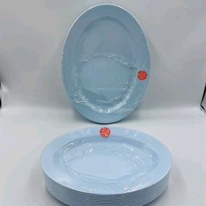 (10-12นิ้ว)จานเปล จานเปลไข่ จานเมลามีน จานสีฟ้า เมลามีนแท้100% ตราม้า แพ็ค12ใบ