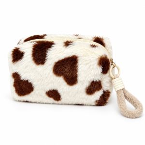 YESMILE 1Pc Heart Print Makeup Bag Large Capacity Fluffy Plush Cosmetic Pouch Ins Makeup Pouch Women Girls