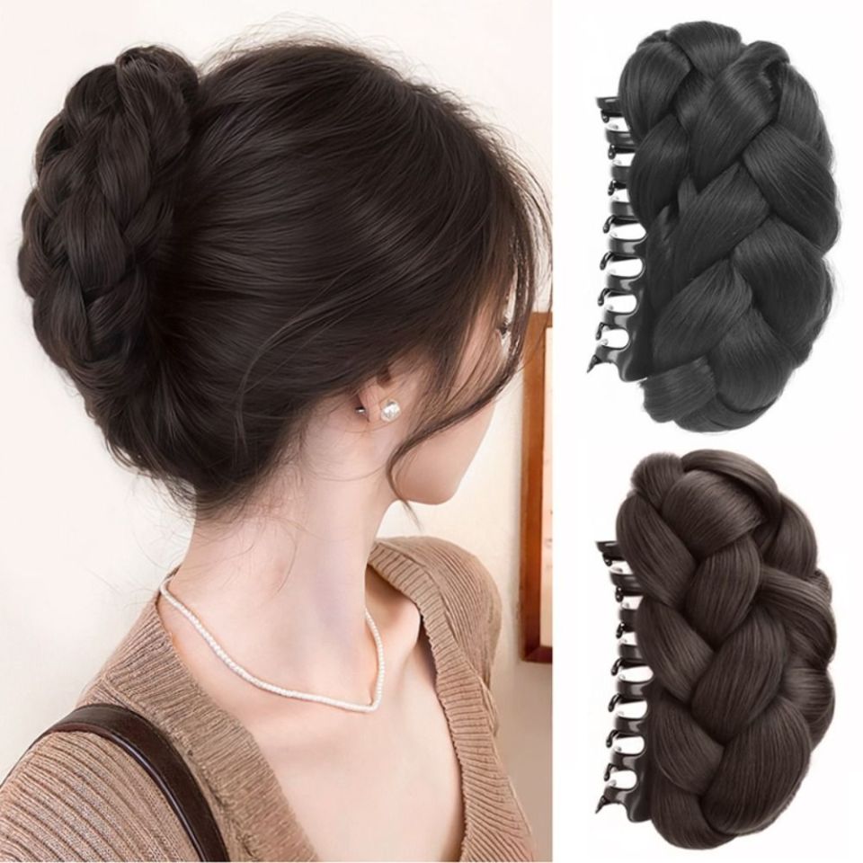 JIYAN2866 Natural Hair Bun Claw Clip Synthetic Fluffy Bun Head Wig Brown Hairpiece Women