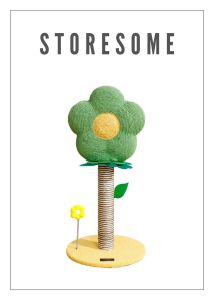 Adorable Flower Cat Scratching Post With Mini Flower Toy (3 Colours) - Plush Fabric, Natural Sisal - 35cm x 35cm x 77cm - 3.2kg