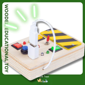 Hntob 12.5*8.5cm Wooden Electronic Busy Board Led Light Switch Toy Sensory Kids Educational Toys