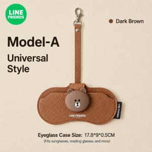 LINE FRIENDS Brown Glasses Case Portable Leather Eyewear Sleeve Bag Charm LFB347