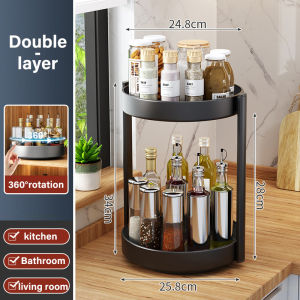 Rotatable Spice Rack Kitchen Rack Organizer Double Layer Tray Lazy Susan Seasoning Spice Organiser