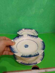 Sỉ 10 đĩa gốm sành 15 cm phết xanh ( sành thường)