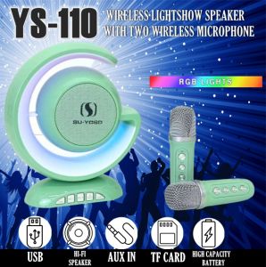 Bluetooth Wireless Dual Microphone Karaoke Speaker With Moon Light  RGB Effect Support TF Card USB AUX In 3D Stereo Sound YS110