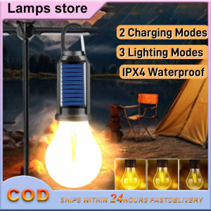 StyleDwelling Solar Outdoor Camping light solar camping lantern portable waterproof Tent camp lamp Type-C rechargeble 2 charging modes 3 Lighting modes Tungsten Light Tent Lamp with Clip Hook Emergency work light hiking camping set equipment