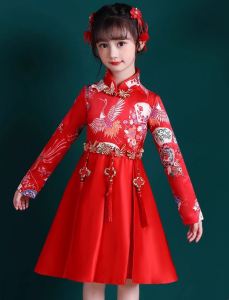 ชุดกี่เพ้าจีนเด็ก ฮั่นฝูแขนยาว ทรงกระโปรงเหนือเขา เหมาะกับเทศกาลตรุษจีน หรืองานแสดง Hanfu Costume