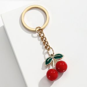 Red Cherry Keychain Summer Fruit Cherries Pendant Keyring for Purse Charm Adorable Fashion Key Ring Jewelry Bag Accessories Gift