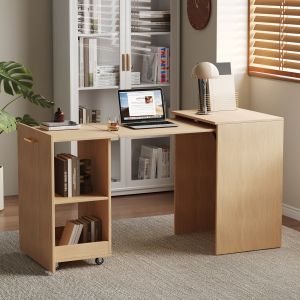 Multifunctional white computer desk expandable office bookshelf hidden locker with expandable desktop space saving design suitable for bedroom living room study room home office and apartment computer study table