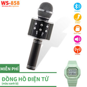 【Đồng hồ kỹ thuật số miễn phí】Mic Hát Karaoke Bluetooth Không Dây WS858 - Âm vang - Ấm - mic hát karaoke cầm tay mini -Màu Đen