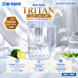 Bình Đựng Nước Nhựa Tritan Cao Cấp 2L NC PLASTIC Chịu Nhiệt 100°C Không Chứa BPA
