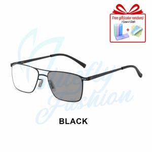 HD Photochromic Reading Glasses Anti-Radiation Rectangular Lightweight Metal Frame for Daily Use