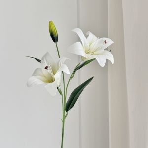 ZENO 2-head Artificial Lily Flowers Real Touch White Artificial Faux Plants  Pink Simulation Decorative Bouquet Home Decor