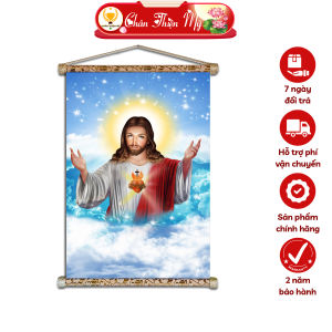 Tranh Treo Tường Công Giáo Chúa GiêSu CHÂN THIỆN MỸ Chất Liệu Vải Lụa Kim Sa Khung Gỗ 40x60cm JESUS-25