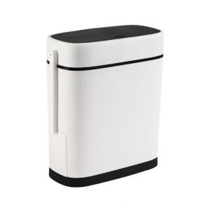 14L Bathroom Trash Can Waste Bin Can with Press Top Lid & Toilet Brush Holder Space Saving Design for Small Space