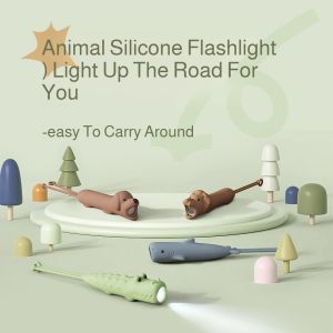 Animal silicone flashlight childrens flashlight animal appearance USB charging dimming mini flashlight home portable LED flashlight