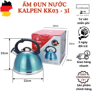 Ấm đun nước inox cao cấp chính hãng KALPEN KK03 dung tích 3L còi báo sôi tự động phù hợp mọi loại bếp
