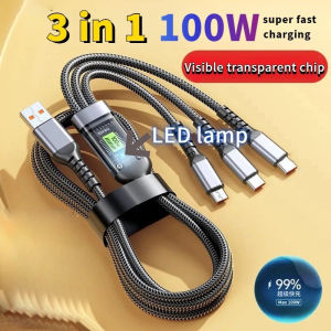 100W 120W 3 in 1 Super Charging Cable 6A Micro USB Type C Fast Charger Type-C Cable Data Chart for All Smart Phone