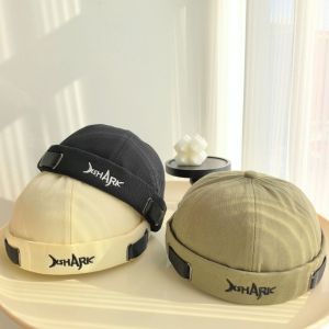 LUMINOU Adjustable Beanie Hat Solid Color Breathable Docker Hat Vintage Cotton Brimless Hat Men