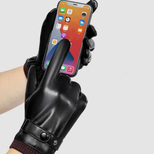 SATOH เก็บความอบอุ่น ถุงมือหนัง PU ของผู้ชาย กำมะหยี่หนาหนา หน้าจอสัมผัสหน้าจอ ถุงมือกันลมชาย แฟชั่นสำหรับผู้หญิง นุ่มนุ่มๆ ถุงมือเต็มนิ้วสำหรับรถจักรยานยนต์ ชายผู้