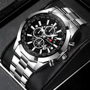 Jam Tangan Kasual Bisnis Pria Vavavoom Stainless Steel Asli Tahan Air Import Premium Original Dial Besar Kalender Date Luminous Aktif Kaca Tebal Tahan Gores Aksesoris Arloji Mens Watches Quartz Analog Formal Cowok Bergaya Keren New Model Kekinian -JV18